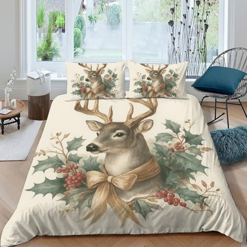 NAOFEKUID Housse de Couette Microfibre Imprimé 3D Cerf Décoration Chambre Ensemble de Linge de Lit Cerf Doux Respirant pour Adultes Adolescents...