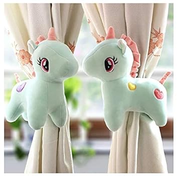 Tickles 2 Pcs Unicorn Soft Plush Toy Curtain Tiebacks Buckle Holder Clip for Children Living Room Decoration Accessories Window Curtain Decoration (Size: 25 cm Color: Rama Blue)