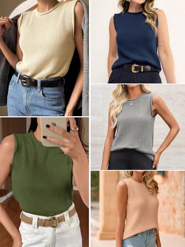 Image of Imily Bela Womens Sleeveless Sweater Vest Casual Crewneck Loose Fit Knit Tank Tops Lightweight Trendy Summer Ribbed Pullover
