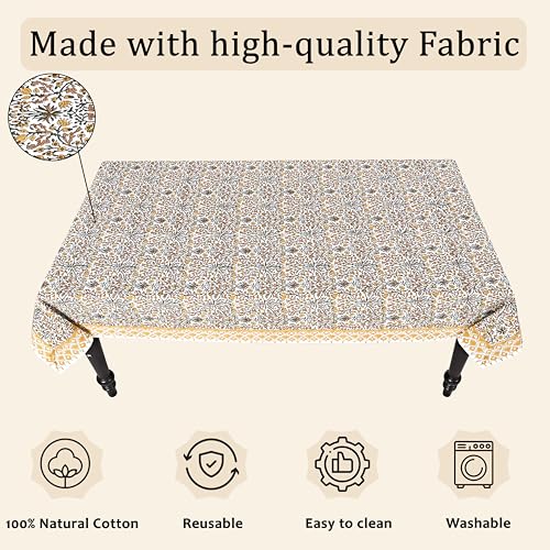 Ridhi Goldenrod Yellow Hand Block Print Cotton Rectangle Tablecloth 160" x 72" inches Reusable Table Cover Decorative Everyday Use for Dining Room, Farmhouse, Home Gift for Spring, Mother's Day by Ridhi - Used condition - Image 8