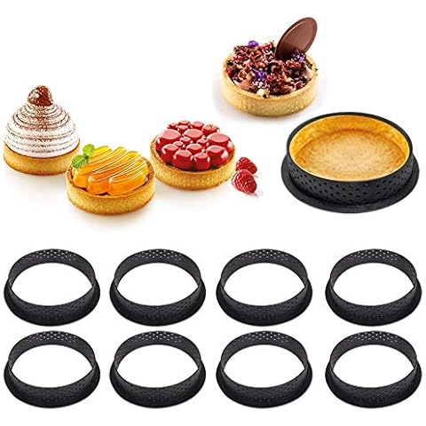 YlRNhe 8PCS Perforated Tart Ring Round Cake Molds Cake Rings Mousse Mold English Muffin Ring Round-Shape Mousse Circle Ring Non Stick Patisserie Moulds Bakeware (Round) Cover