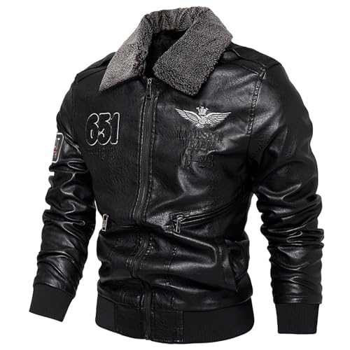 Generisch Veste en cuir bomber pour homme en cuir vintage Blouson à coupe confortable Veste pilote vintage Leather Jacket Classique Vestes d'aviateur, Noir ,...