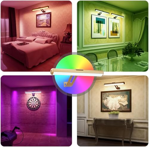 Image of Picture Light Battery Operated, Picture Lights for Wall | 48 LED, 16 Color Changing Light, Dartboard Light with 2 Base for Art-Gold