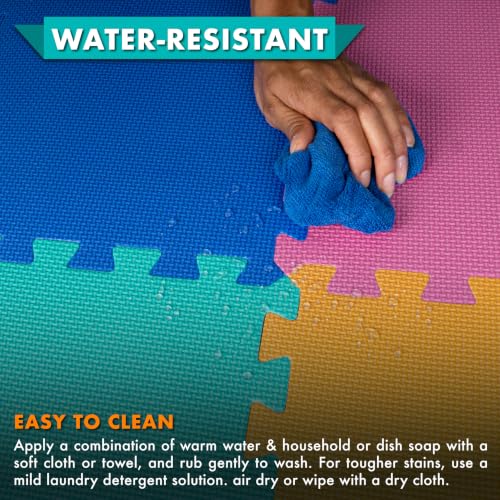 Image of ProSource Baby Play Mat, Soft Foam Floor Tiles for Kids, Interlocking EVA Panels for Playpen Use, Crawling Development Surface, Safe Non-Toxic Toddler Flooring, 72 Tiles, Multicolor