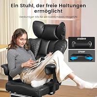 COMHOMA Gaming Stuhl, ergonomischer Bürostuhl, Schreibtischstuhl mit verstellbare Armlehnen, Taschenfederkern-Lendenwirbelstütze für große und hohe Personen, 180 kg, breiter Sitzfläche, schwarz – Ansicht 6