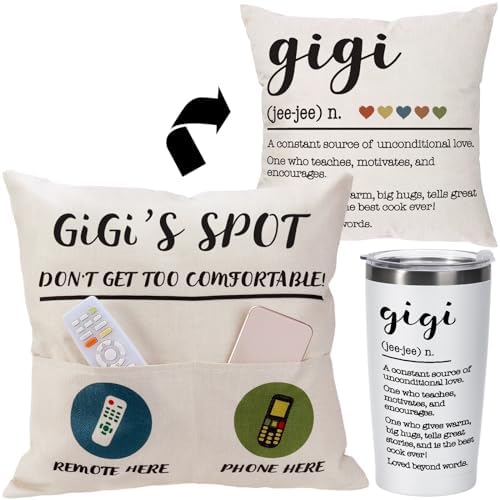 Gigi Gifts for Grandma, Gigi Birthday Gifts from Grandchildren, Mothers Day Christmas Appreciation Gifts for Gigi, Gigi Tumbler Pillow Cover Set.