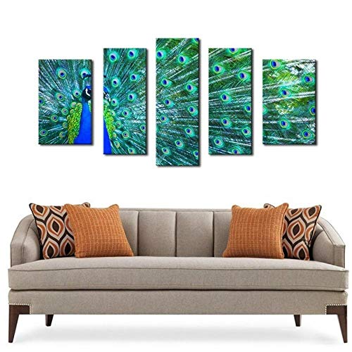 Tableau mural sur toile paon 5 pièces avec impression artistique haute définition