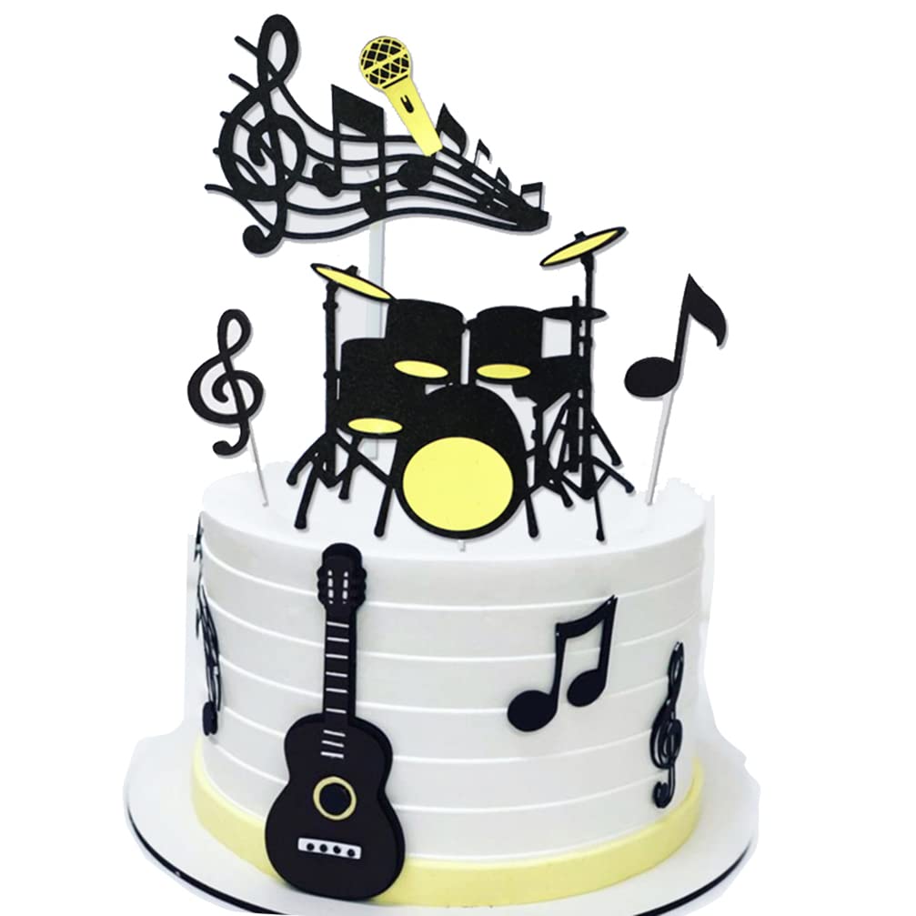 Houhounb Happy Birthday Cake Toppers Set Music Notes Cupcake Topper Cake Decoration Guitar Cake Cake Muffin Decoration Picks for Girls Boys Children Musical Theme Party 40 Pieces