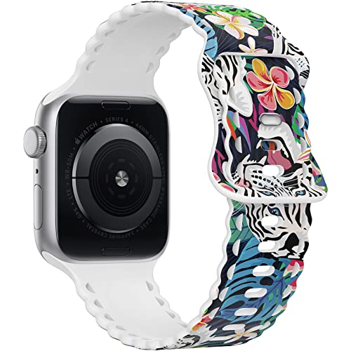 Image of Compatible with Apple Watch Band 41mm 40mm 38mm 49mm 45mm 44mm 42mm Women Girl, Tiger Print Lace Hollow-out Soft Silicone Sport Bands For iWatch Ultra SE Series 10 9 8 7 6 5 4 3 2, Tig-38