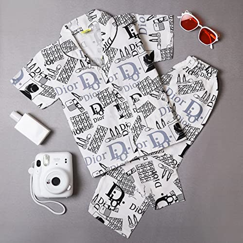 Image of A Little Swag Cotton Printed Night Dress Soft Night Suit Sleepwear Nightwear Set Unisex Kids Wear