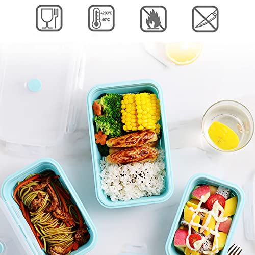Set Of 3 Collapsible Silicone Food Storage Container, Leftover Meal Box For Kitchen, Bento Lunch Boxes, Bpa Free, Microwave, Dishwasher And Freezer Safe, Foldable Thin Box Design (Blue) #TOP6