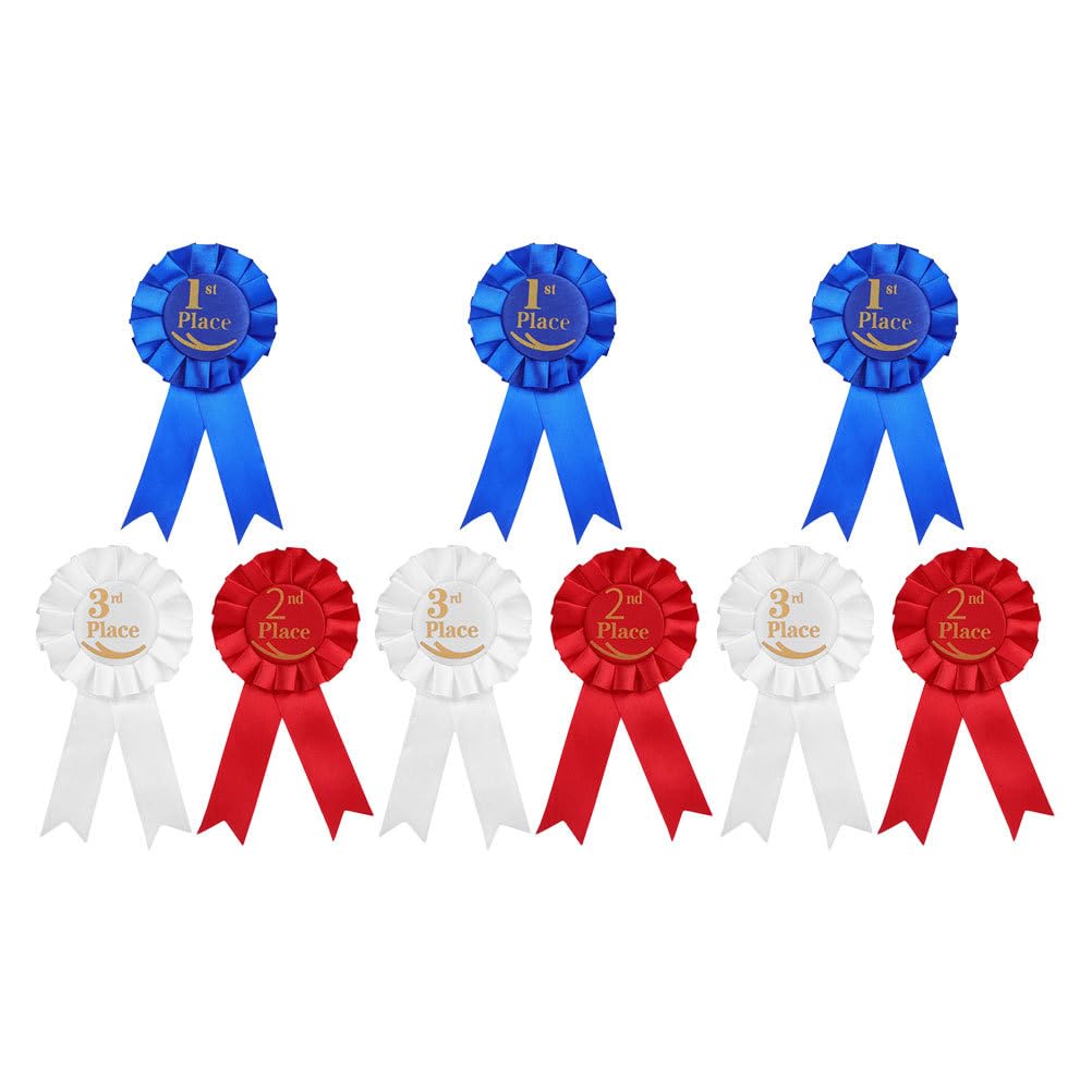 VILLCASE Set Di 9 Nastri Premio in Raso Con E Spilla Per 1° 2° 3° Posto Distintivi Colorati Per Competizioni Sportive Gare Cerimonie Laurea E Feste