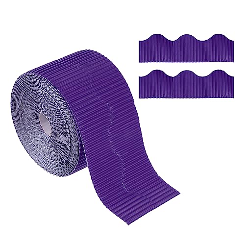PATIKIL 3.9inch x 49.2ft Bulletin Board Border, Scalloped Trim Paper Corrugated Paper for Locker Classroom Decor Black White Cork Poster Boards, Dark Purple