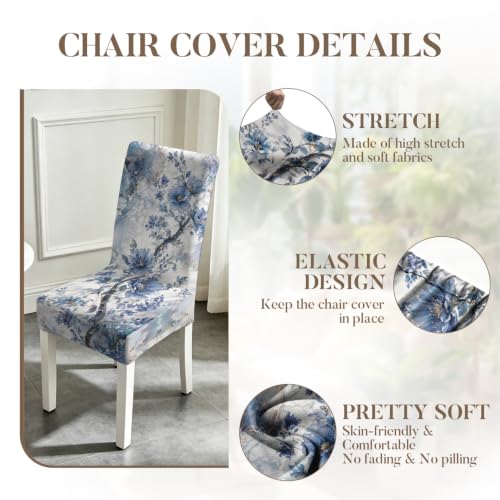 Image of Vintage Blue Floral Dining Chair Covers Set of 4 for Dining Room