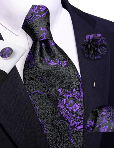 Image of Barry.Wang Men Ties Paisley Woven Silk Necktie Set with Pocket Suqare Cufflinks Formal