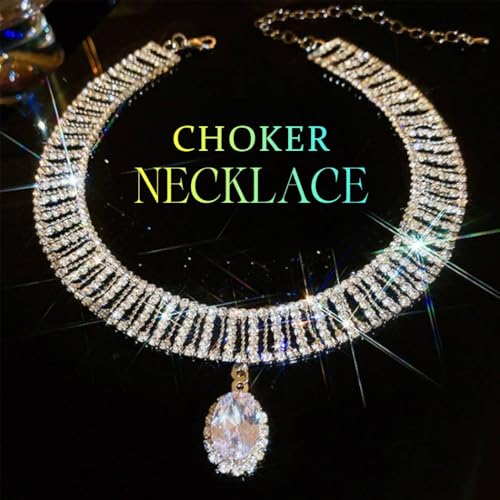 JEWEKY Rhinestone Choker Necklace Silver Crystal Necklaces for Women.2