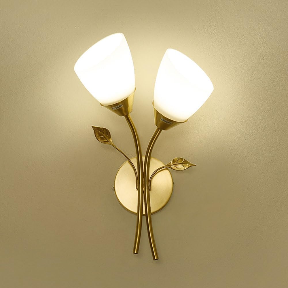 HPTHLY Gold Brass Wall Sconces Creative Flower Shape Wall Lamps Nordic Glass Shade Wall Lighting For Bedside Hallway Bedroom Doorway