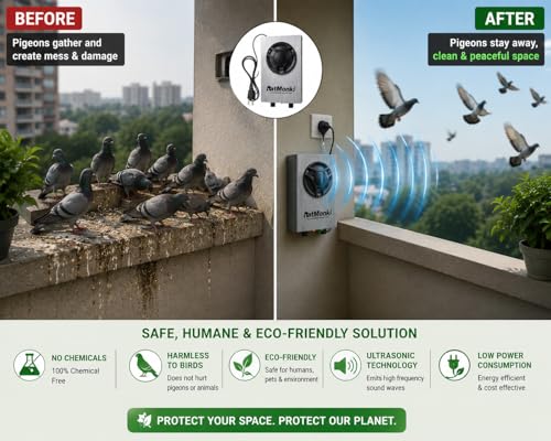 Image of RepellQ Bird Repellent System,Very Loud & Noisy Frequency Sound, Bird Deterrent Device to Keep Birds Away from Indoors, Outdoors Such as Pigeons, Crows, Bat (2500 Sq. Feet Area)