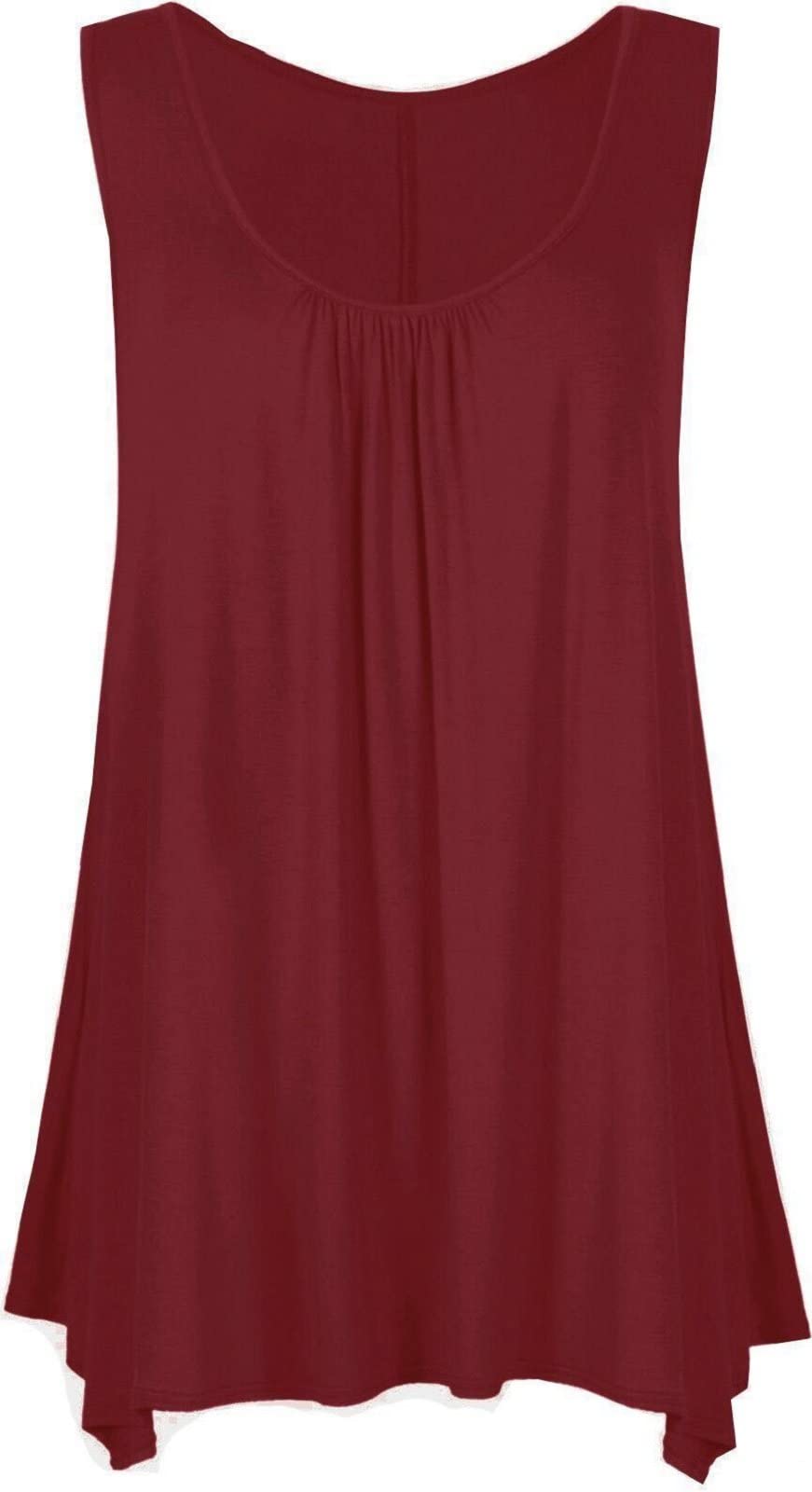 Crazy Girls Girls Wine Plain Crazy Womens Gathered Round Neck Stretch Swing Long Vest Flared Wine Hanky Top (3Xl, )