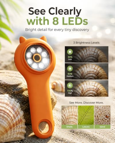 Image of Bug Exploration Microscope for Kids, 500X Handheld Digital Microscope with 2 inch IPS Screen, Backyard Adventure STEM Science Toy Age 5-12 (Orange)