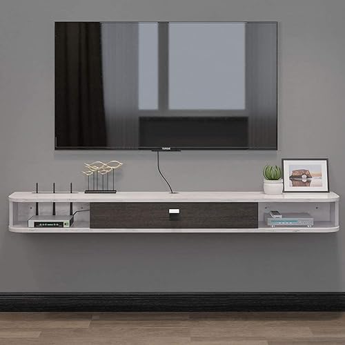 Miniatura 25 de Pmnianhua Consola de TV flotante, consola multimedia de 63 pulgadas, armario de TV flotante para TV, estante de entretenimiento con puerta y Blanco