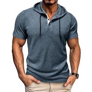 Men’s Short Sleeve Hoodie Fashion Athletic Workout Gym Pullover Hooded Shirt Button Muscle Fit Summer Sweatshirt Lightweight Hip Hop Running Boxing Hiking Sport Hoodys Shirts