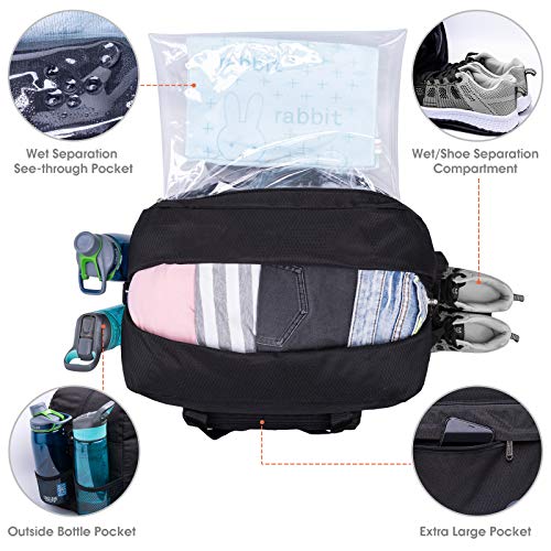 WANDF Travel Duffle Bag 40L, Anti-theft RFID Pocket | Shoe Compartment | Inner Wet Pocket, Water Resistant Nylon Luggage Bag for Weekender Sports Gym Camping (Black 20