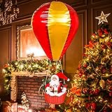 🎅 【GRAN REGALO DE NAVIDAD】: Papá Noel en un globo aerostático es una decoración navideña distintiva que se puede colgar en cualquier lugar en el interior o al aire libre, para celebrar la próxima Navidad. Es el mejor regalo decorativo para amigos, niños y familiares.