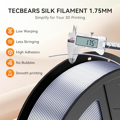 Image of TECBEARS Silk Filament Bundle, 10KG Shiny Silk PLA Filament with Smooth Silky Surface, Pack of 10, Light Gold+Sliver+Black+White+Red Copper+Pink+Red+Blue+Green+Orange