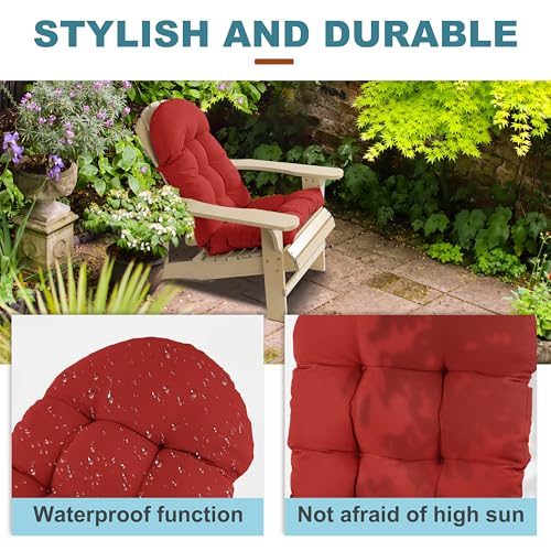 Image of Adirondack Chair Cushion, Rocking Chair Cushion 44x19.4x4 inch, High Back Patio Cushions of Upper and Lower with Ties, Sunscreen and Fade-Resistant (Red, 2)