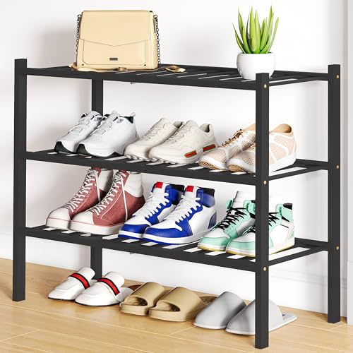 Smiry Bamboo Shoe Rack, 3 Tier Free Standing Wooden Shoe