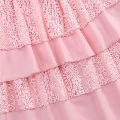 Kukume Girls Summer Tank Top Ruffle Layered Casual Cute Loose Fit Flowy Swing Blouse Shirt For 3-12 Years Pink #TOP4