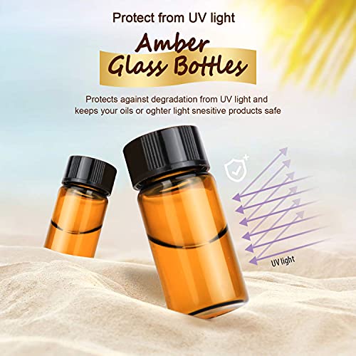 50 Pack,5Ml (1/6 Oz) Amber Glass Essential Oil Bottle With Screw Caps,Empty Refillable Travel Glass Liquid Sample Vial Preservation Storage Vials Test Container-Free Funnel&Dropper #TOP4