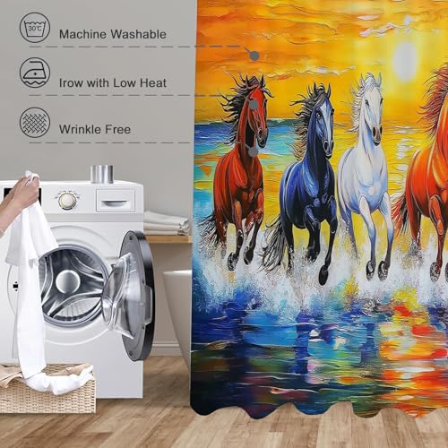 Rideau de douche cheval coucher du soleil 180x180 cm imperméable en polyester pour baignoire - 5