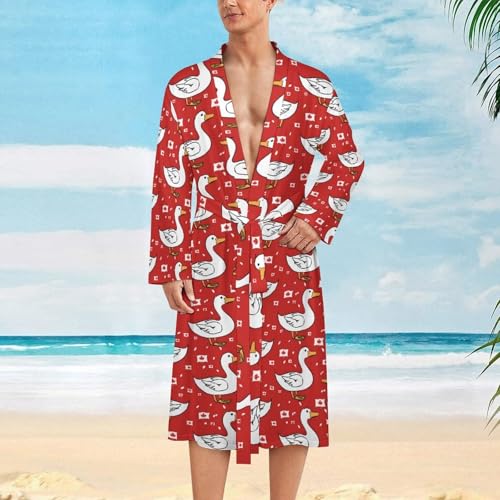 Ducks Canada Flag Funny Men's Robe Soft Lightweight Bathrobe Long-sleeve Spa Robes2