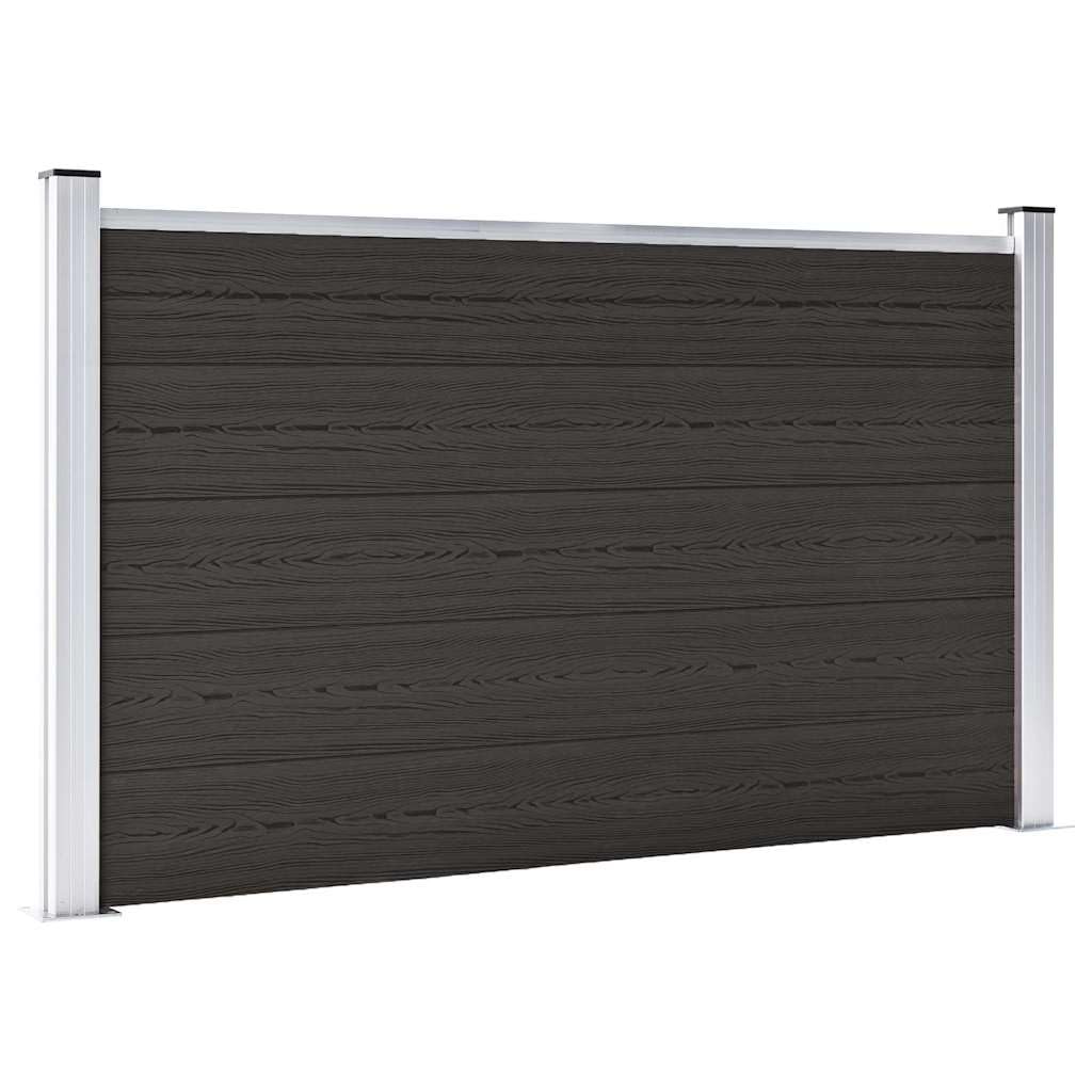 Panneau de clôture WPC composite noir 180x105 cm rigide avec poteaux et fixation pour jardin terrasse balcon séparation intimité brise vue occultant