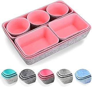 Newthinking Desk Drawer Organizer Trays, Felt Storage Box Stackable Dividers, Versatile Cosmetic Makeup Drawer Dividers for Home Office Cosmetics Storage Boxes (Grey Pink)