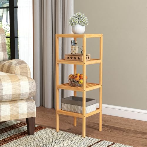 kinbor Bamboo Bathroom Storage Shelf Freestanding, 4 Tier Shelving Unit Corner Rack for Bathroom