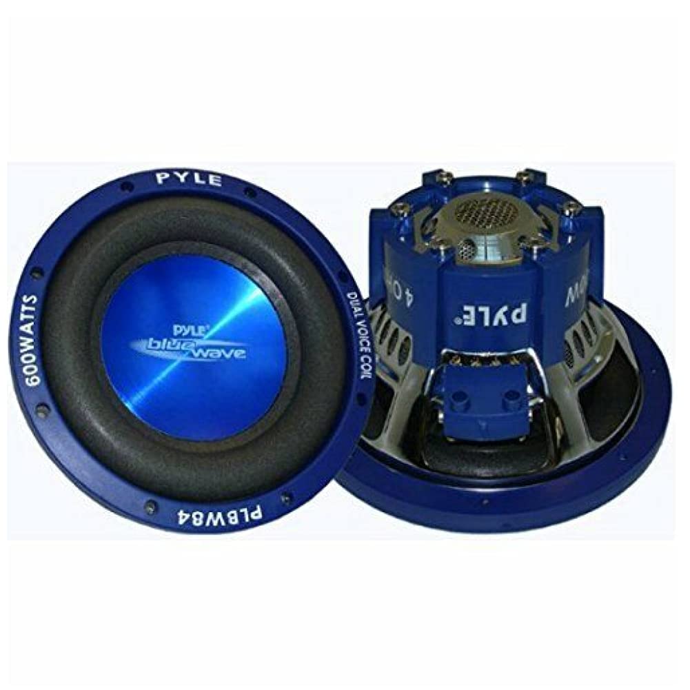 1 PYLE PLBW84 Sub subwoofer Coche Azul de 300 vatios rms y 600 vatios MAX 8" 20 cm 200 mm woofer dvc Doble Bobina 4 + 4 Ohm, 1 Pieza