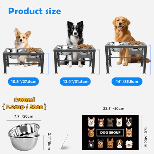 SHAINFUN Elevated Dog Bowls with Mat for Medium Large Dogs, Raised Dog Bowl Stand with 2 Stainless Steel 58oz Bowls, Tall Dogs Food Water Bowl Holder - Image 4