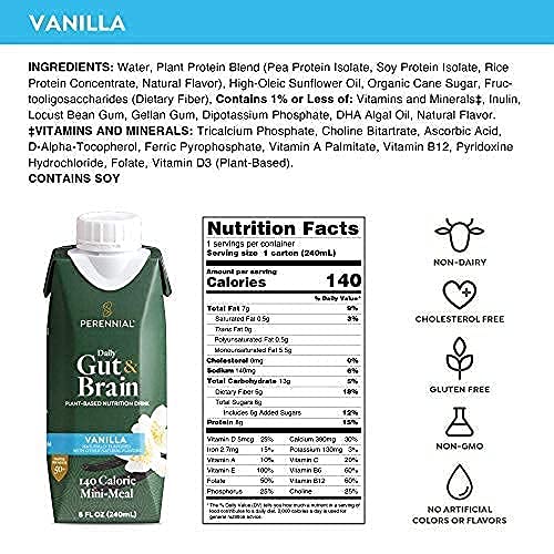 Perennial Mini-Meal Drink for Active Adults 50+ | DHA Omega-3 | 5g Fiber | 8g Complete Protein | Folate | Non-Dairy | Gluten-Free | Non-GMO | Choline | Sample Pack Vanilla & Chocolate 8 oz (4 ct)