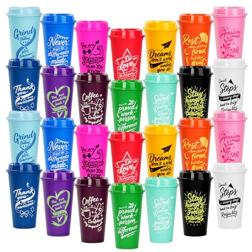SITAKEGS 28pcs Vasos Reutilizables con Tapa, 475ml/16oz Vasos de Plástico con Tapa para Café Helado y Bebidas Frías, Juego de Vasos de Viaje Multicolor para Fiestas Cumpleaños Regalo Hogar Camping