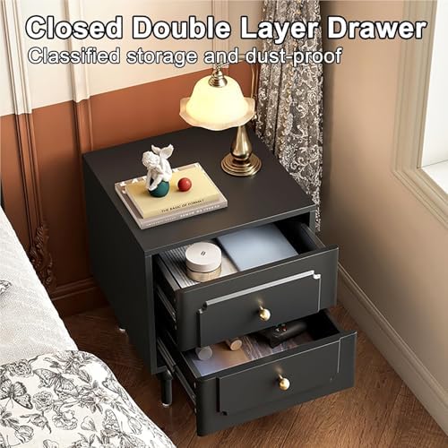 Mid Century Modern Wood Nightstand - 2 Drawer Bedside Table & Storage End Table for Living Room - Stylish White Sofa Side Table (40cm/15.7in)