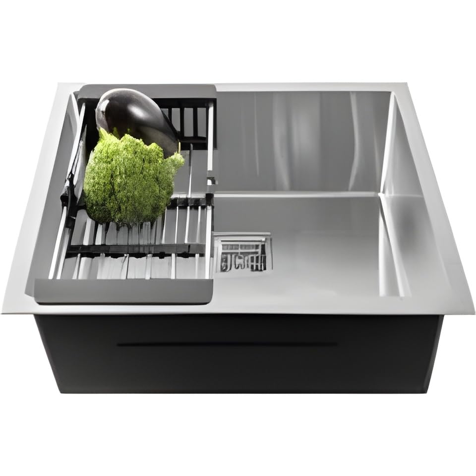 YAVI GLOBAL Premium Stainless Steel Sink for Kitchen, Handmade Single Bowl Kitchen Sink, Washbasin Sink Bowl with Sink Coupling and Hose Pipe-Flush/Top Mount (Black Finish, 24x18x10 Inch) (SILVER) (B0D2LG54CC) Amazon Price History, Amazon Price Tracker