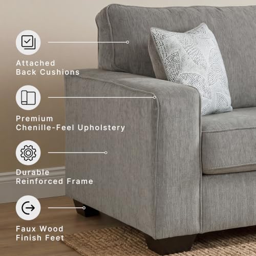 Image of Signature Design by Ashley Queen Sleeper Sofa Couch, Altari, Alloy Gray | Soft textured chenille, Supportive 4 in memory foam mattress, Space-saving pull-out design ideal for compact living