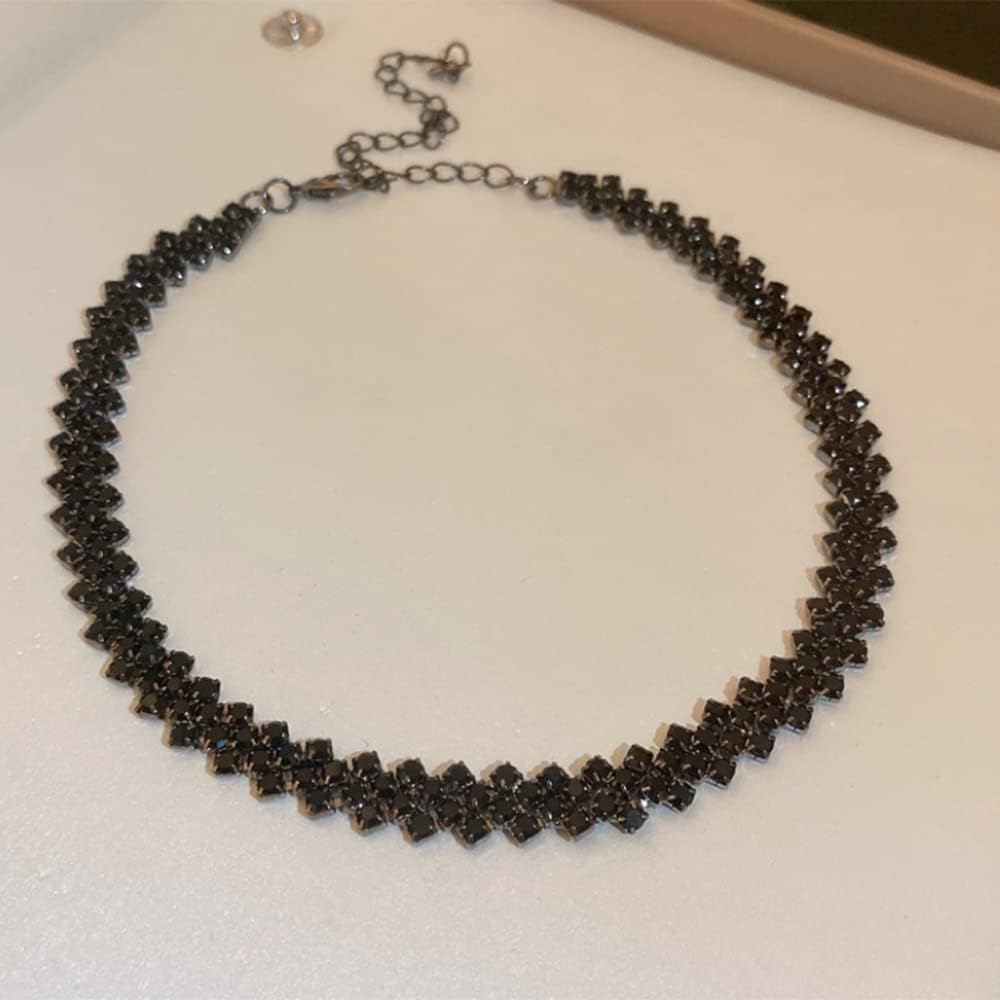 Octwine Bohemian Short Choker Simple Black Rhinestone Bar Party Prom Neckalce Layered Necklaces Adjustable Chain Neckalce for Women - Image 4