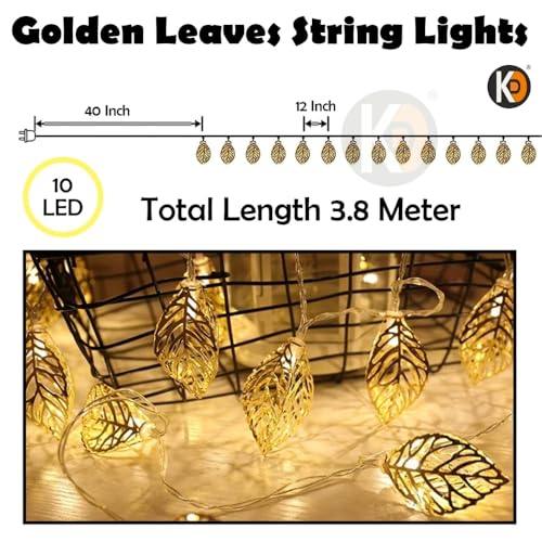 Image of K D Metal Leaf Paan String Lights for Decoration -10 LED Leaf (Paan) 3.8 Meter Moroccan LED Fairy Lights, Warm Yellow Decorative Lights for Home, Room, Parties & Festivals