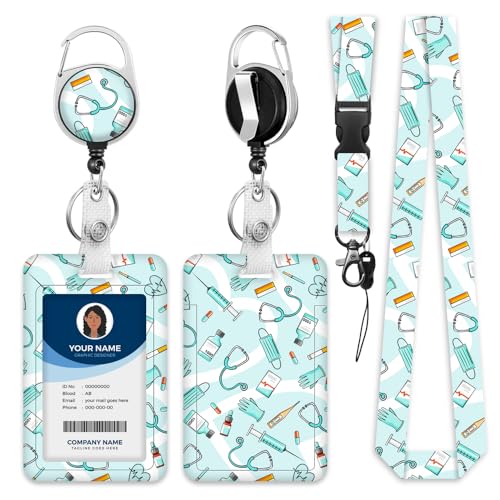 Lanyards for ID Badge Holder for Women Cute, Teacher Lanyard with ID Holder Clip,Retractable Keychain Badge Reel Heavy Duty, Teacher Nurse Work Office Gifts (#37：Medical Tools)