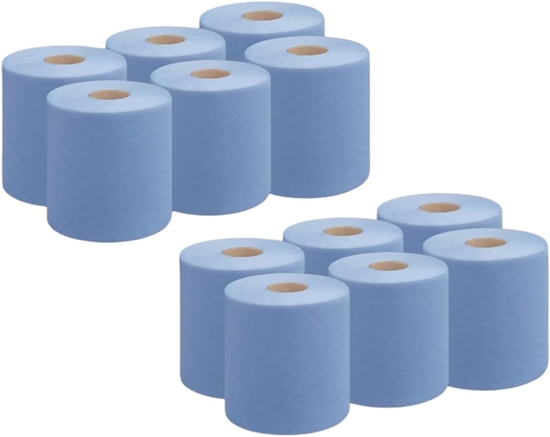 12 X Value Pack Blue Centrefeed Rolls | 2 Ply Tissue Paper Roll for Cleaning and Drying Surfaces | Strong & Absorbent Kitchen Rolls for Catering, Garages, Workshops and Industrial Use