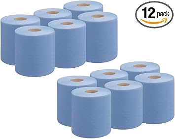 RelianceUK 12 X Value Pack Blue Centrefeed Rolls | 2 Ply Tissue Paper Roll for Cleaning and Drying Surfaces | Strong & Absorbent Kitchen Rolls for Catering, Garages, Workshops and Industrial Use